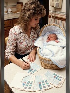 Vintage Retro 1980's Baby Boy Birth Announcement Cards Set of 8 with Envelopes